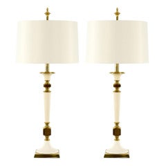 Gorgeous Pair of Stiffel Lamps in Brass and Cream