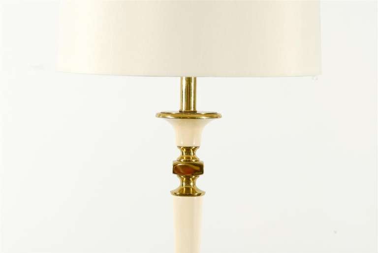 Gorgeous Pair of Stiffel Lamps in Brass and Cream 3