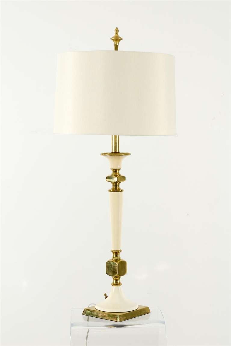 Gorgeous Pair of Stiffel Lamps in Brass and Cream 1