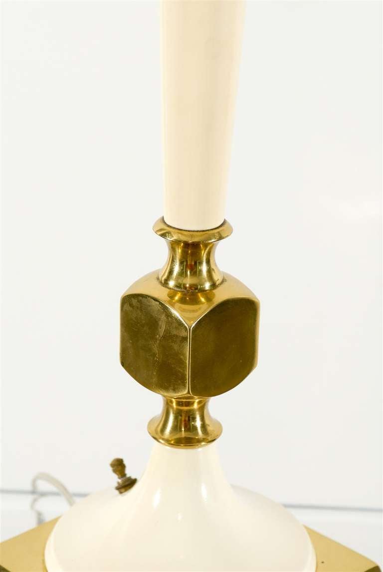 Mid-20th Century Gorgeous Pair of Stiffel Lamps in Brass and Cream