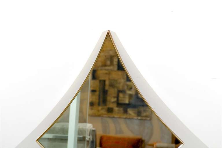 Unusual Diamond Shape Brass Frame Mirror Made by Turner of Chicago Ill 1