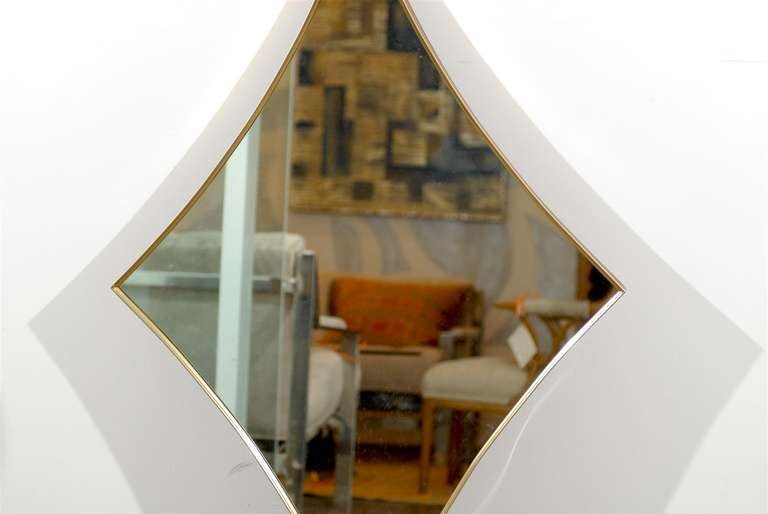 Mid-20th Century Unusual Diamond Shape Brass Frame Mirror Made by Turner of Chicago Ill