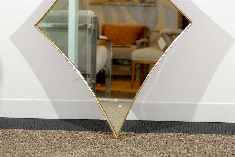 American Unusual Diamond Shape Brass Frame Mirror Made by Turner of Chicago Ill