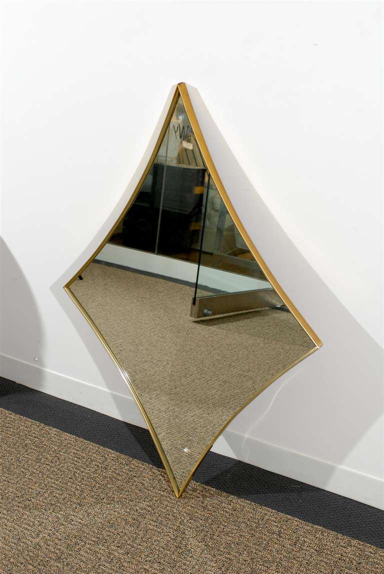 Mid-Century Modern Unusual Diamond Shape Brass Frame Mirror Made by Turner of Chicago Ill