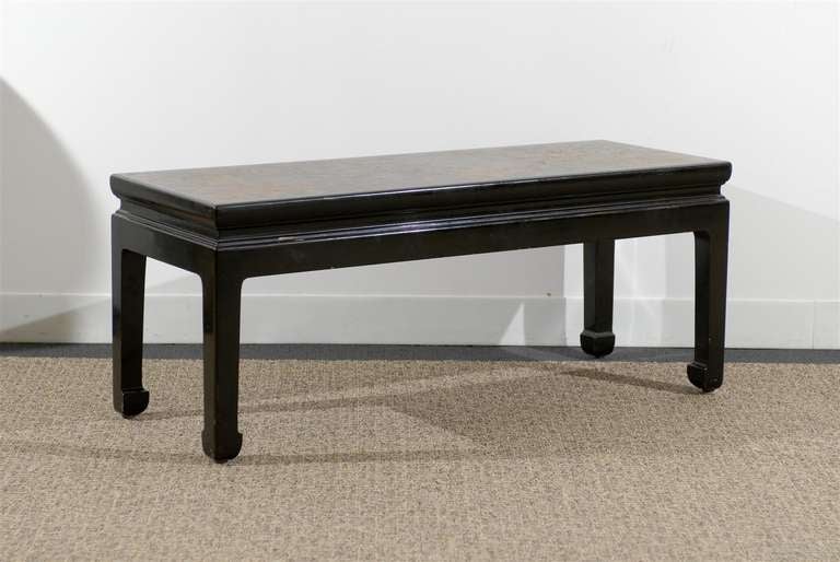 Black Lacqured Style Coffee Table with very interesting decopauged Folage design on Top.