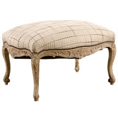 19th Century Louis XV Style Painted Bench Upholstered in Bergamo Fabric With Nail Head Trim