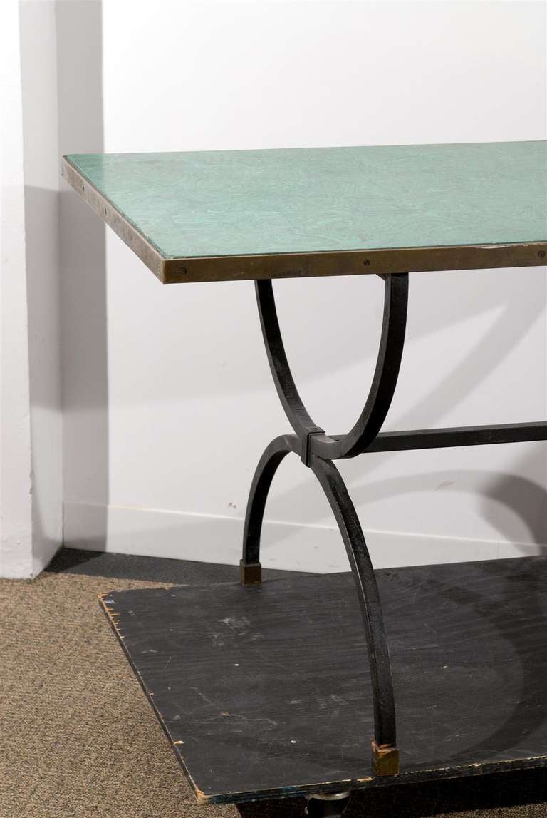 20th Century Iron Base Desk/Table with Scagliola Malachite Inserted Top In Excellent Condition For Sale In Atlanta, GA
