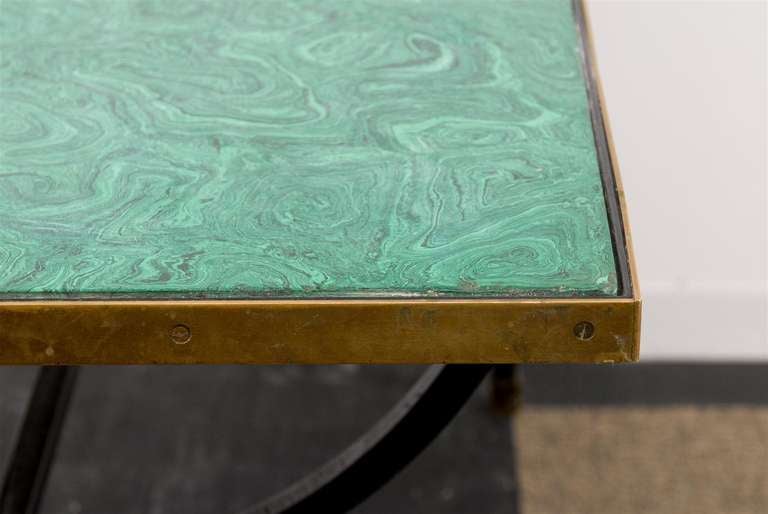 Mid-20th Century 20th Century Iron Base Desk/Table with Scagliola Malachite Inserted Top For Sale