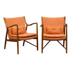 Marvelous Pair Finn Juhl 45 Lounge/Club Chairs in Walnut