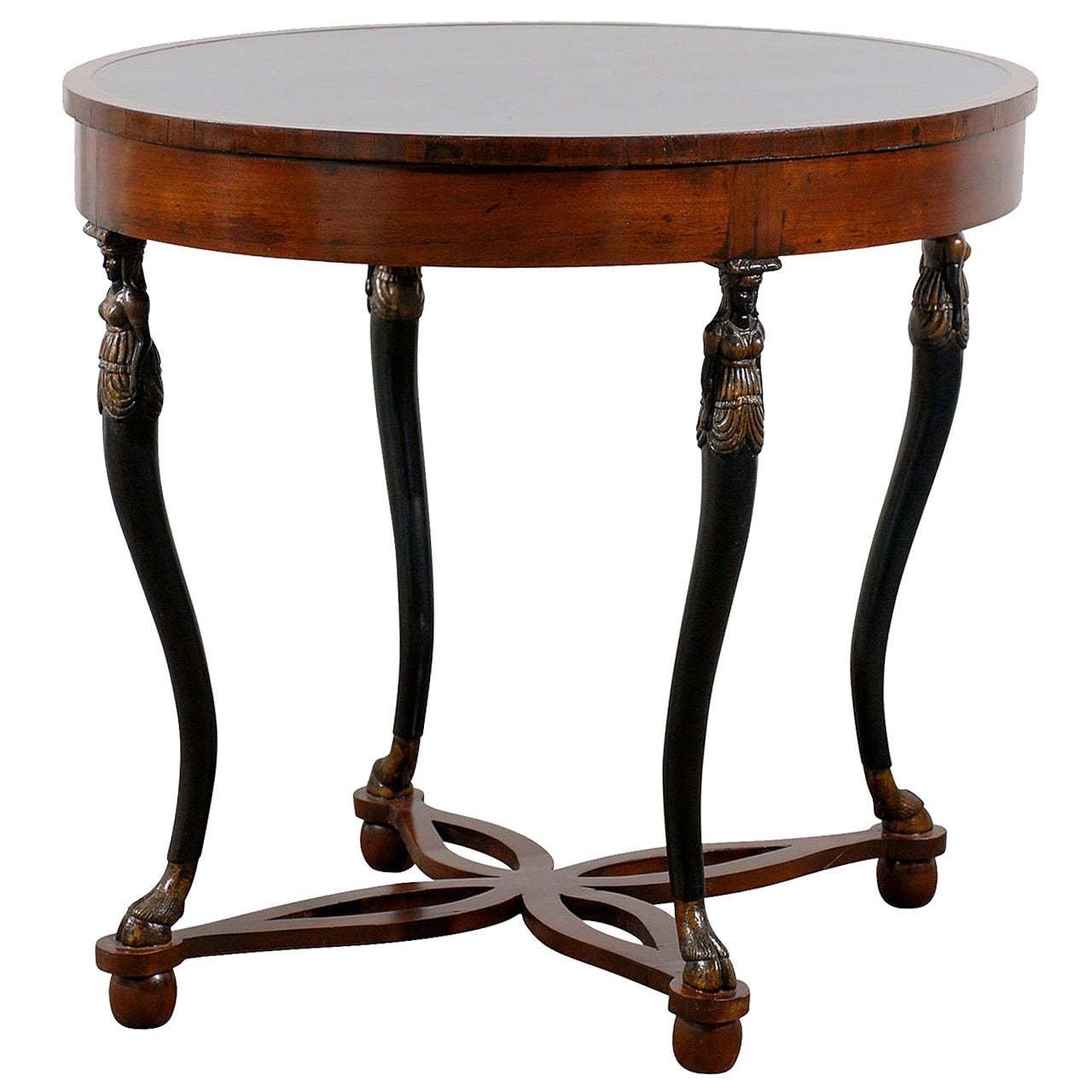 Oval Neoclassical Style Table Raised by Carved Figures For Sale