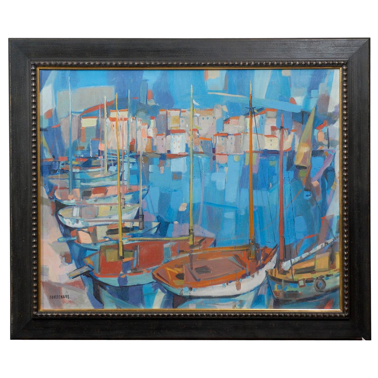 Oil on Canvas of Harbor Scene in Cannes Signed by Bordenave For Sale