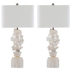 Pair of White and Grey Marble Lamps