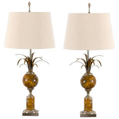 Pair of Maison Charles Marble and Silver Gilt Lamps