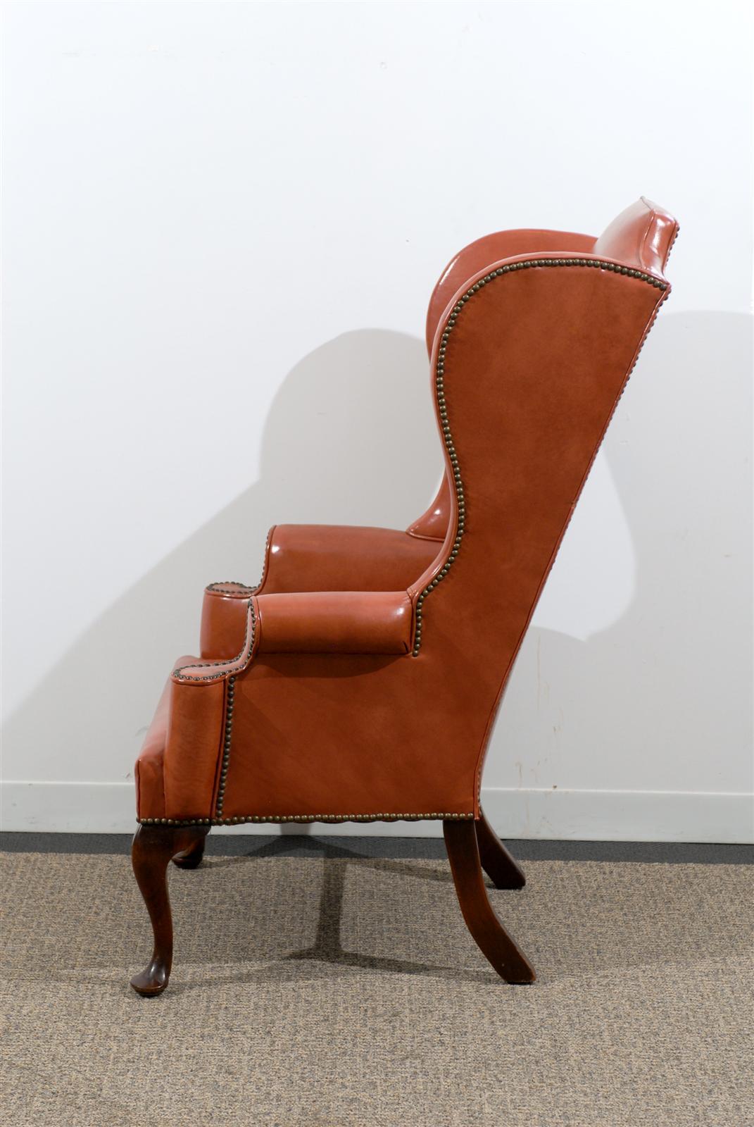 queen anne wingback chair leather