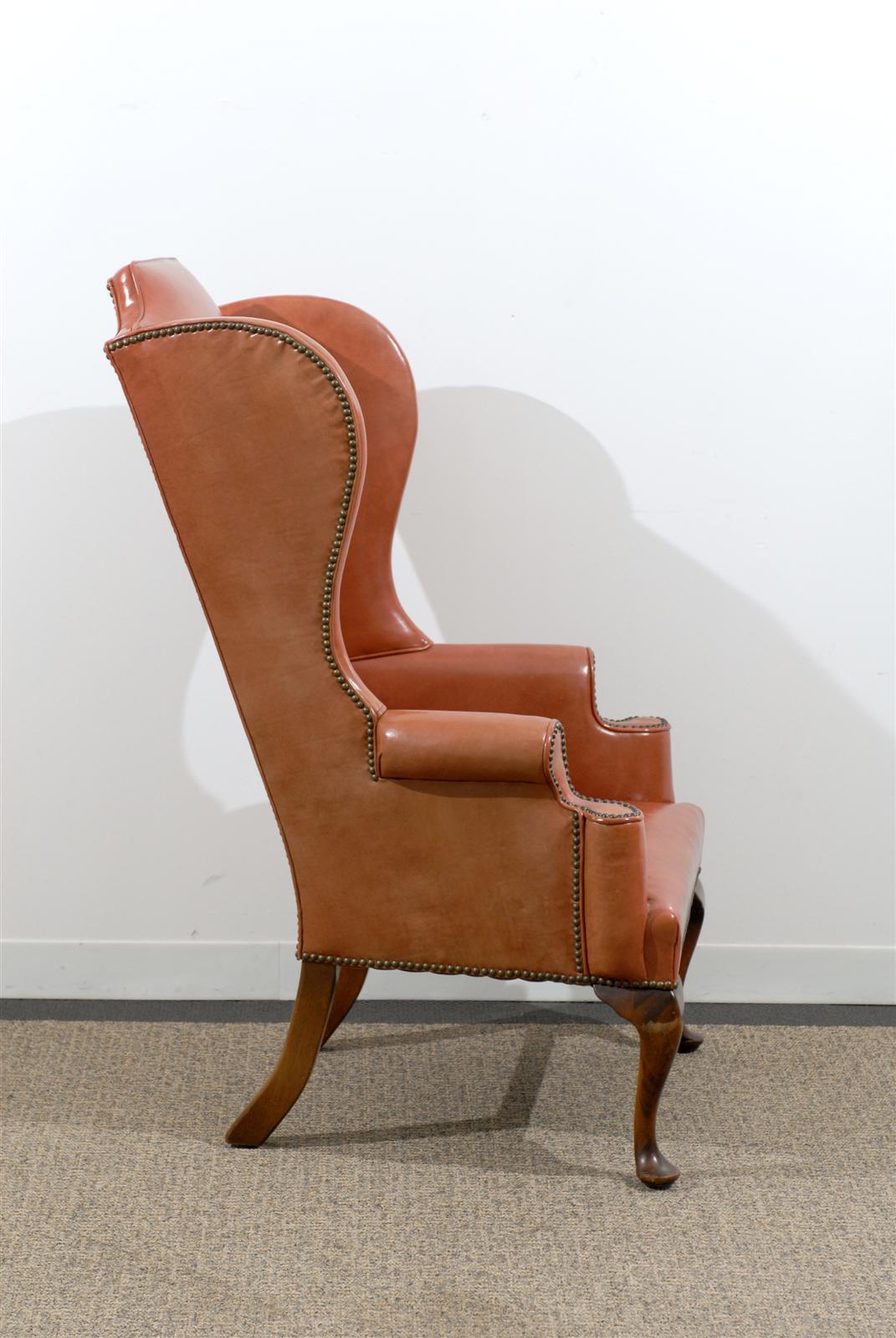 leather queen anne wingback chair