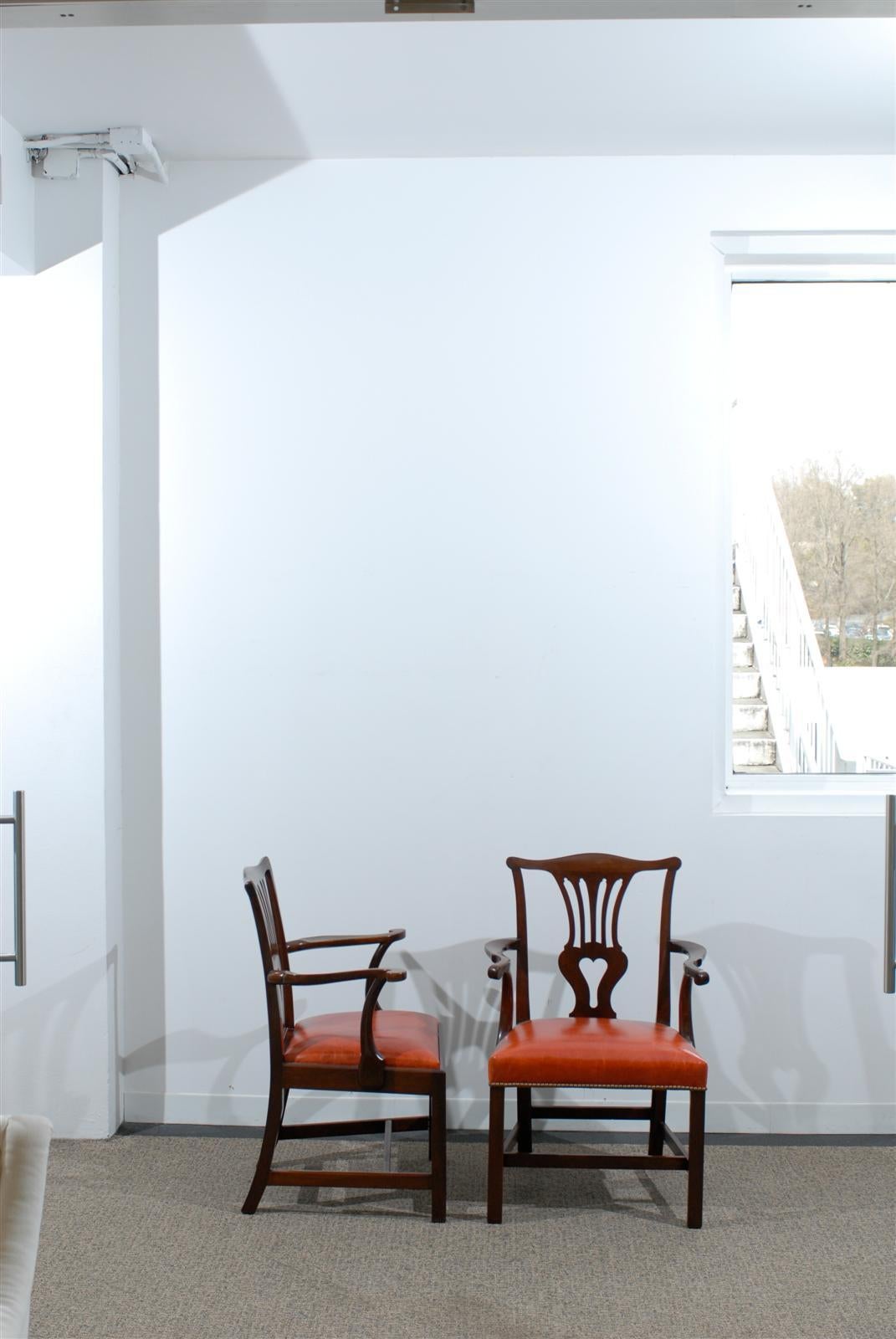 Polished Working Pair of Chippendale Armchairs in Mahogany