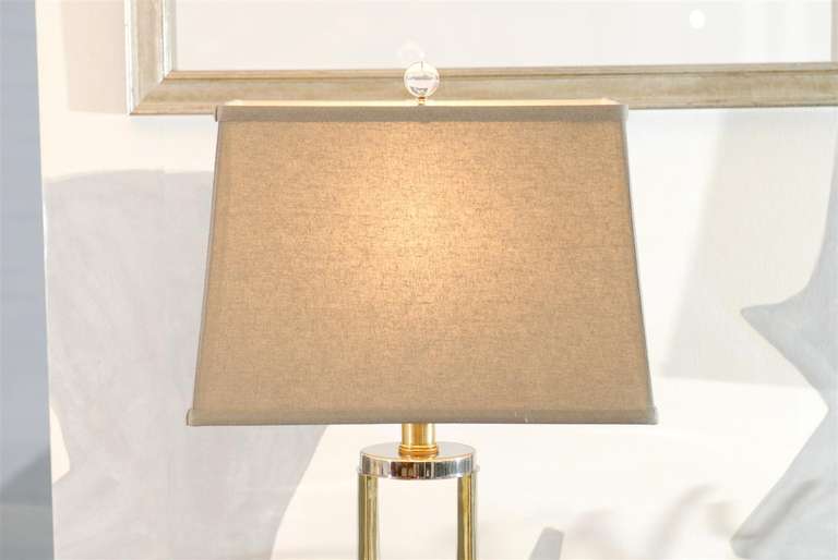 Fabulous Pair of Modern Lamps in Nickel and Brass 3