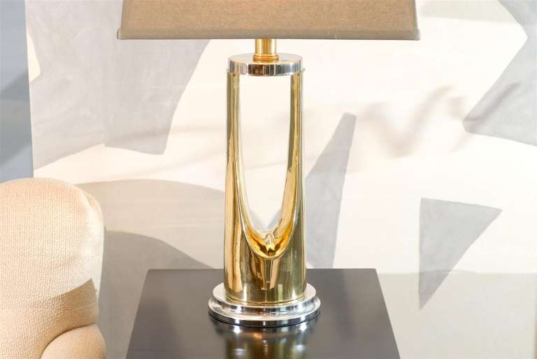 Unknown Fabulous Pair of Modern Lamps in Nickel and Brass