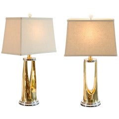 Fabulous Pair of Modern Lamps in Nickel and Brass