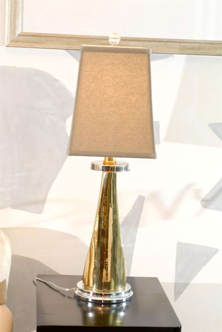 Fabulous Pair of Modern Lamps in Nickel and Brass 1