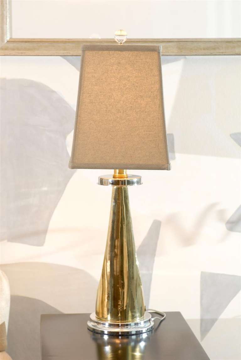 Fabulous Pair of Modern Lamps in Nickel and Brass 2