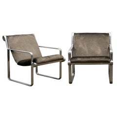 Rare Pair of Aluminum Lounge Chairs by Hannah/Morrison for Knoll