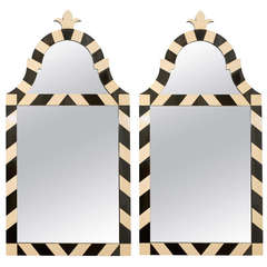 Fabulous Pair of Modern High Style Mirrors in Cream and Black 6