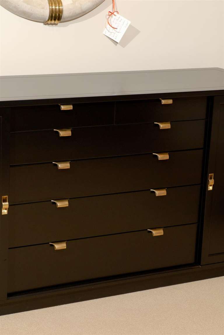 American Stunning Edward Wormely Chest/Buffet/Credenza in Black Lacquer For Sale