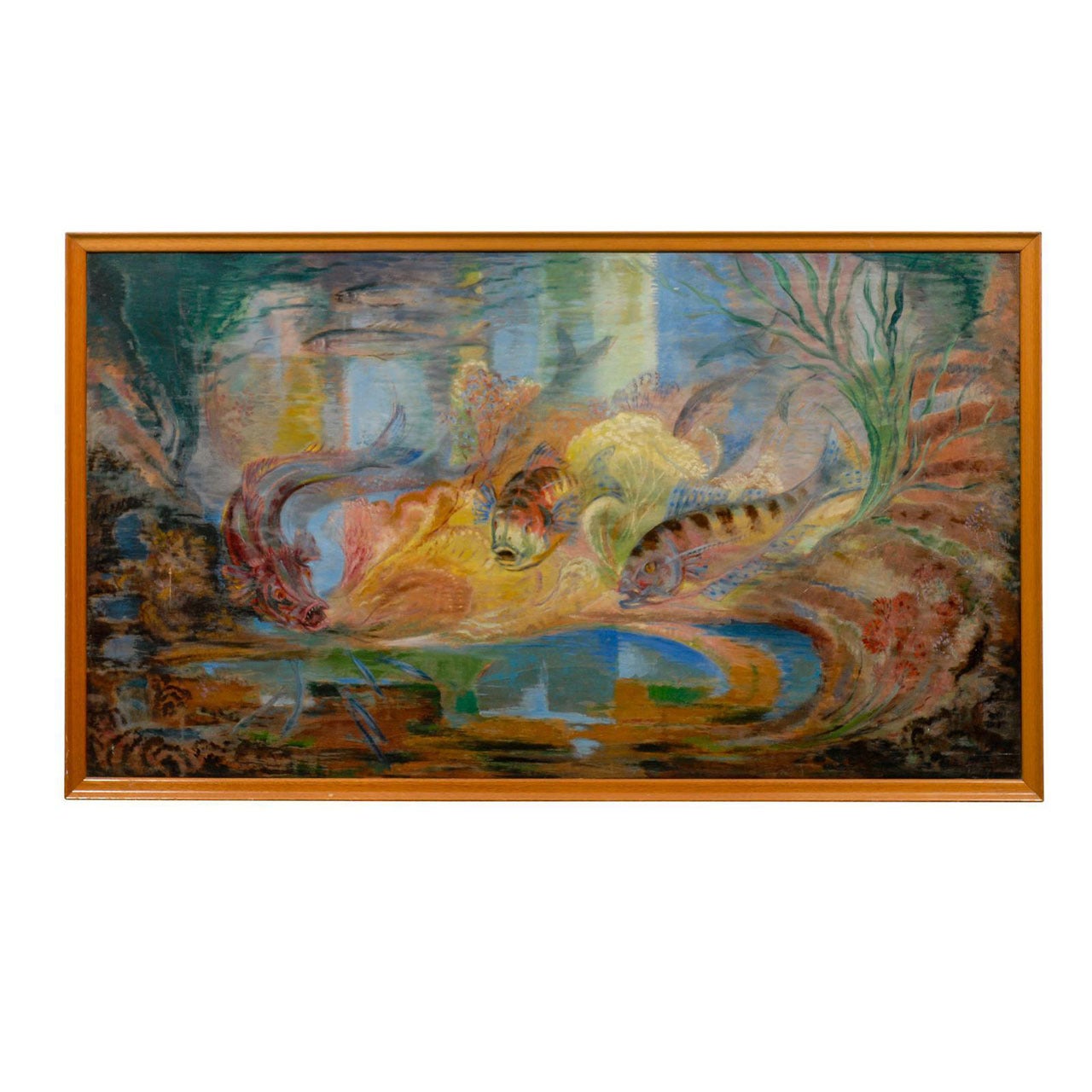 Exotic/Fantasy Sealife Oil Painting on Board Signed R. Mendes FR For Sale