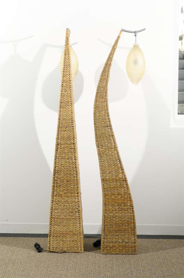 Fantastic Pair of Giant Raffia Floor Lamps In Excellent Condition In Atlanta, GA