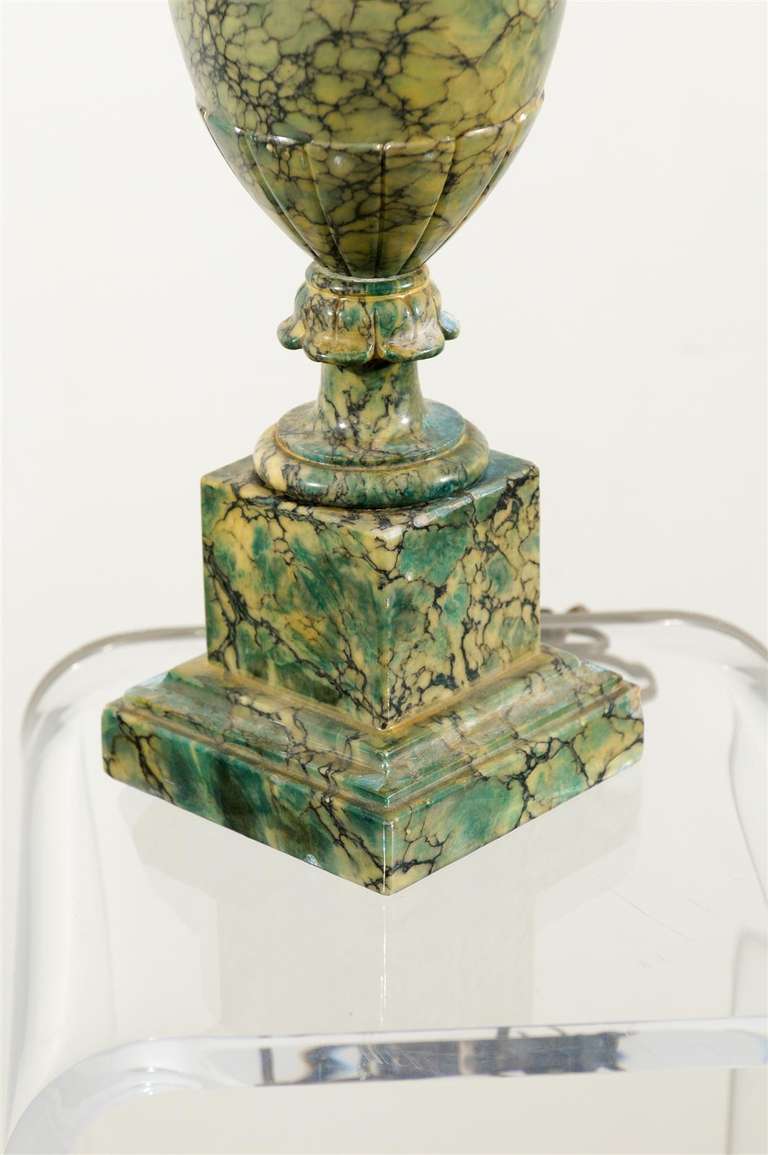 Beautiful Pair of 1930`3 Greeen Marble Lamps. Unusual Coloring.