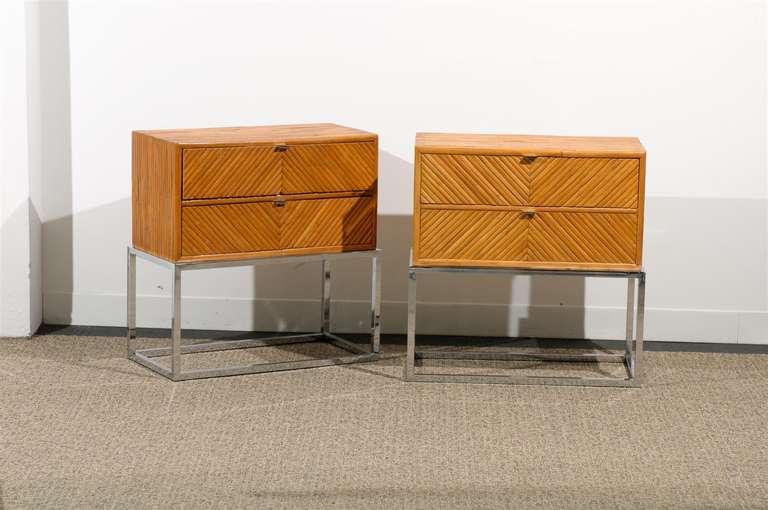 Unknown Rare Pair of Milo Baughman Bamboo and Chrome End Tables/Night Stands