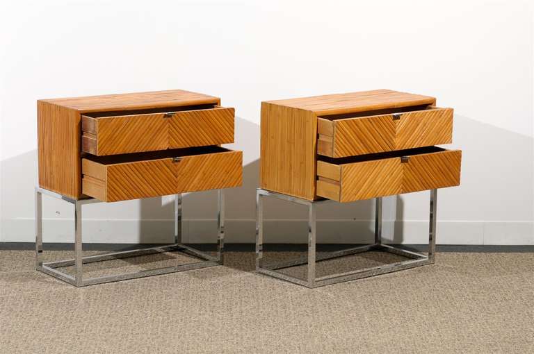 Rare Pair of Milo Baughman Bamboo and Chrome End Tables/Night Stands In Excellent Condition In Atlanta, GA