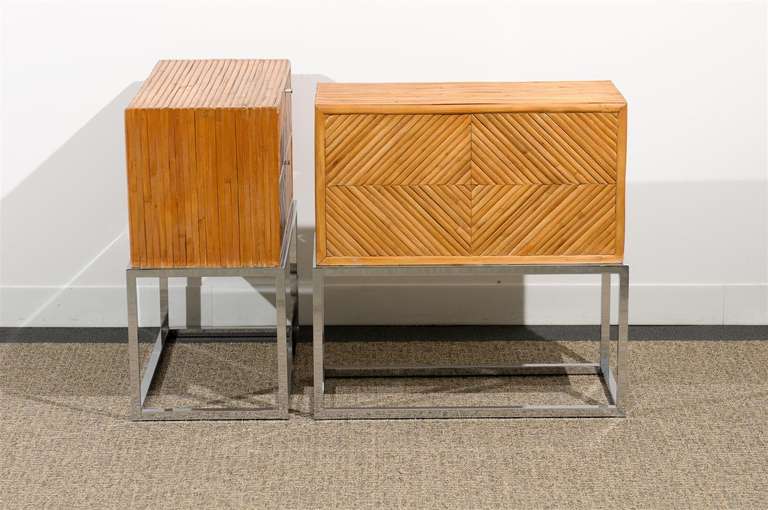 Rare Pair of Milo Baughman Bamboo and Chrome End Tables/Night Stands 2
