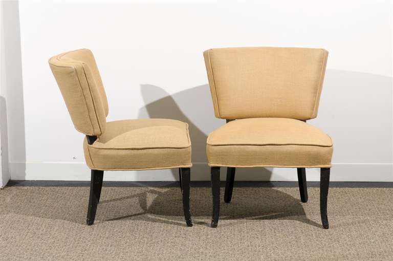 Wood Pair of Vintage Slipper Chairs circa 1950s