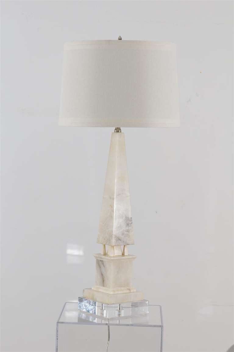 Unknown Elegant Pair of Vintage Marble Obelisk Lamps