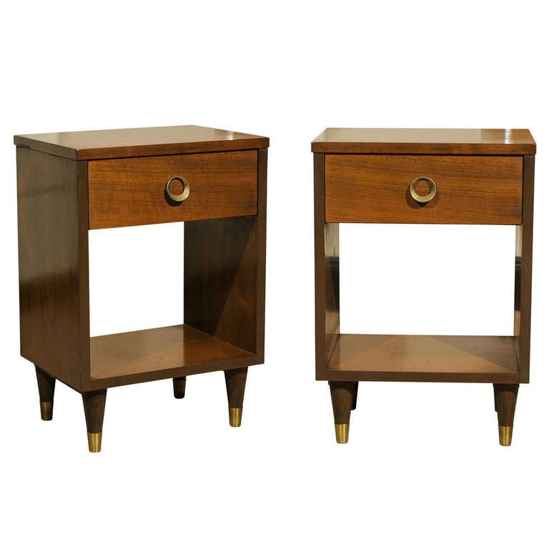 2 Paul Evans Style Sculptural Brutalist Walnut Night Stands Midcentury