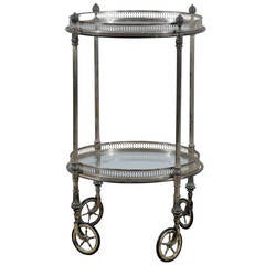 Two-Tier Round Silver Tea Cart with Removable Tray on Wheels