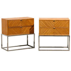 Rare Pair of Milo Baughman Bamboo and Chrome End Tables/Night Stands