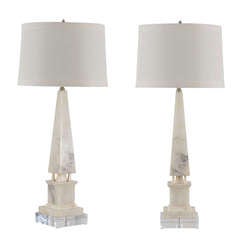 Elegant Pair of Vintage Marble Obelisk Lamps
