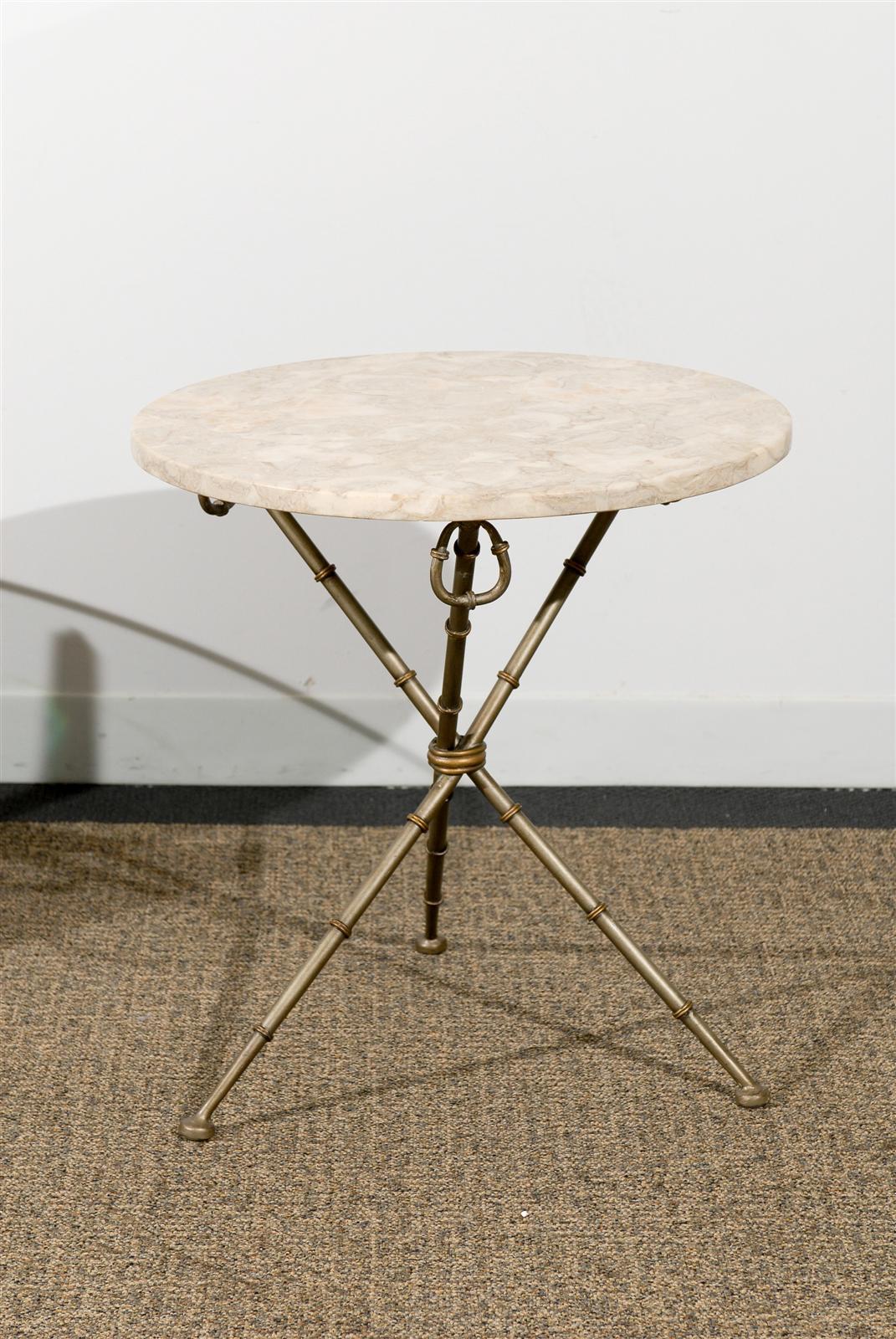 Late 20th Century Marble-Top Table on Tripod Iron Base