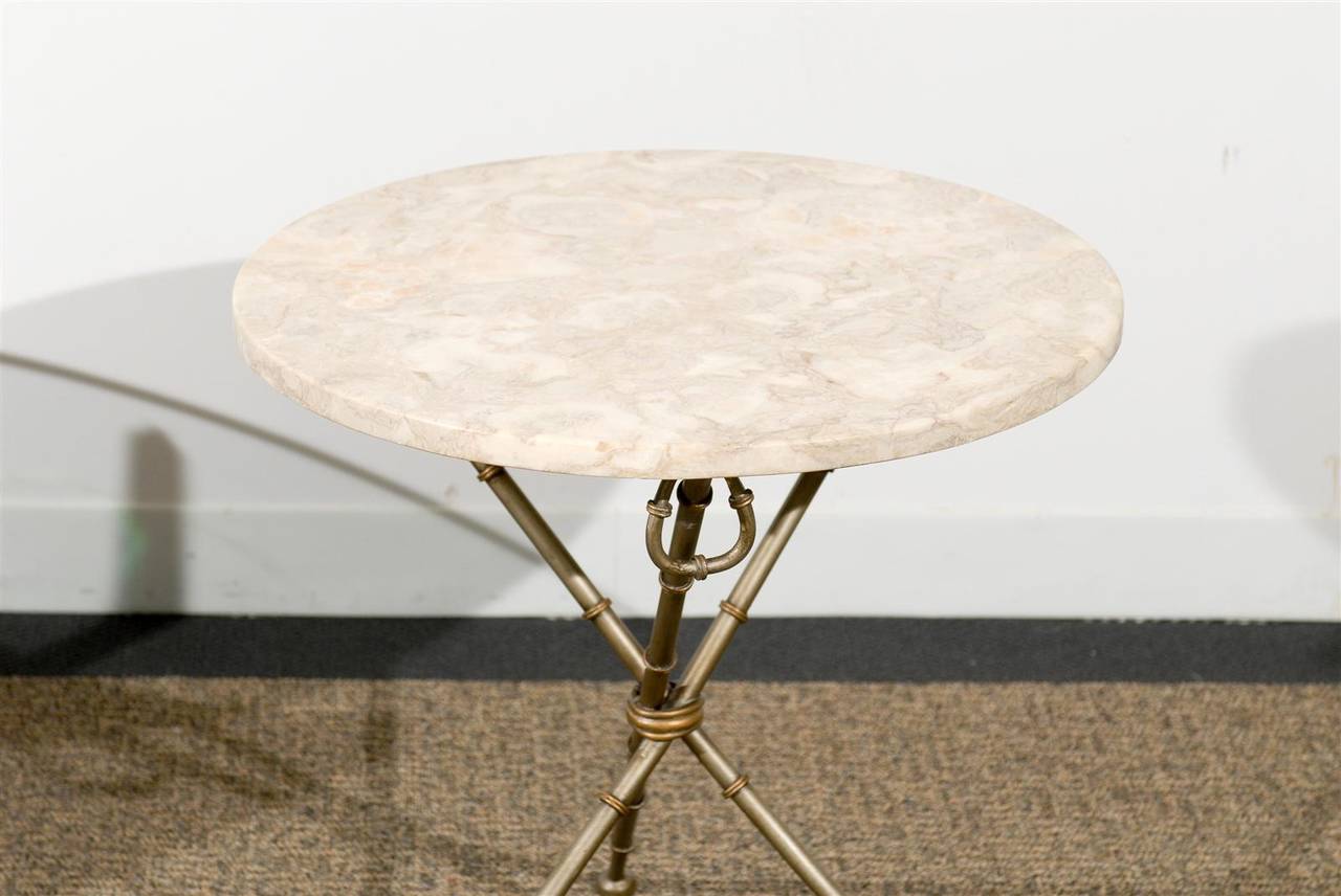 Burnished Marble-Top Table on Tripod Iron Base