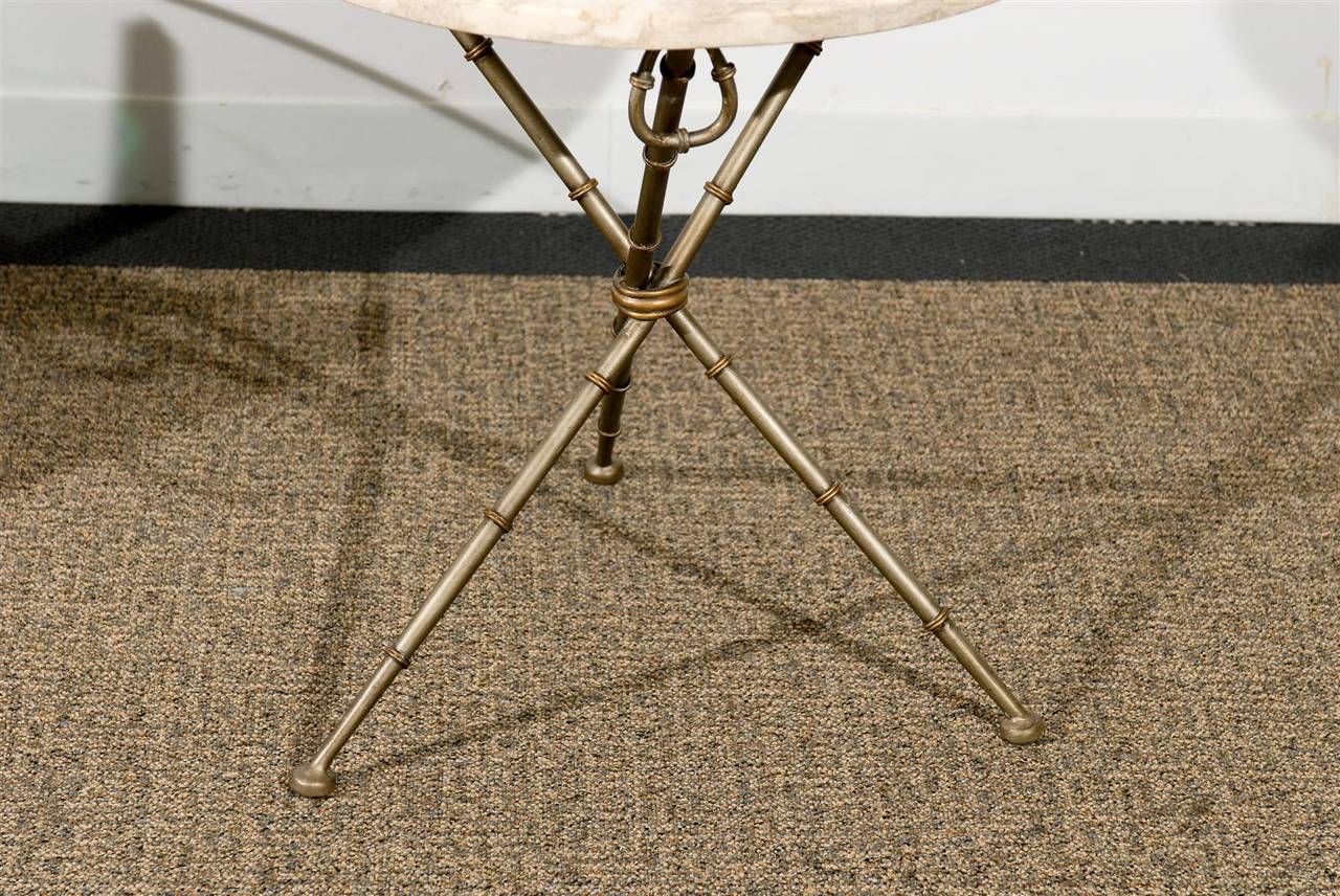 Marble-Top Table on Tripod Iron Base In Excellent Condition In Atlanta, GA