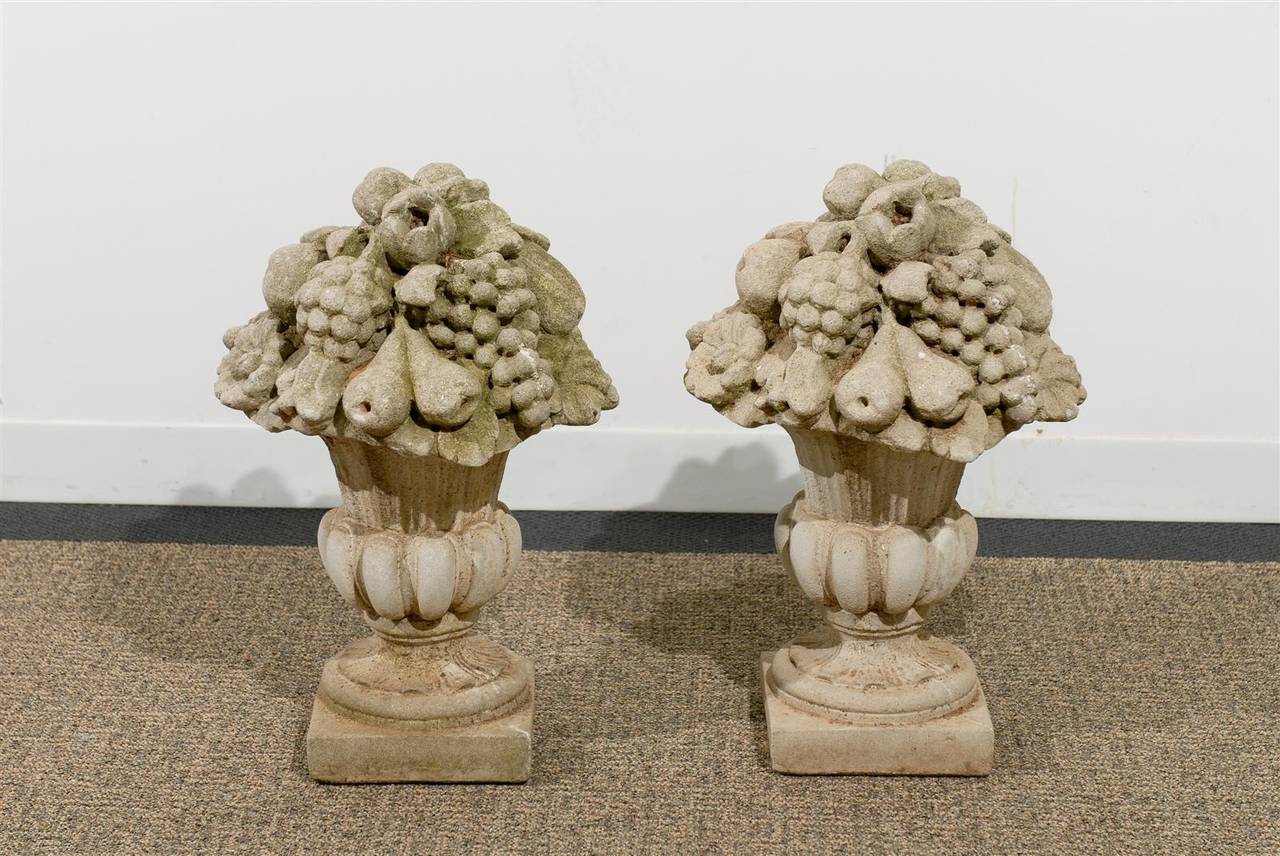 Pair of Stone Fruit Baskets on Pedestals. Has a 8