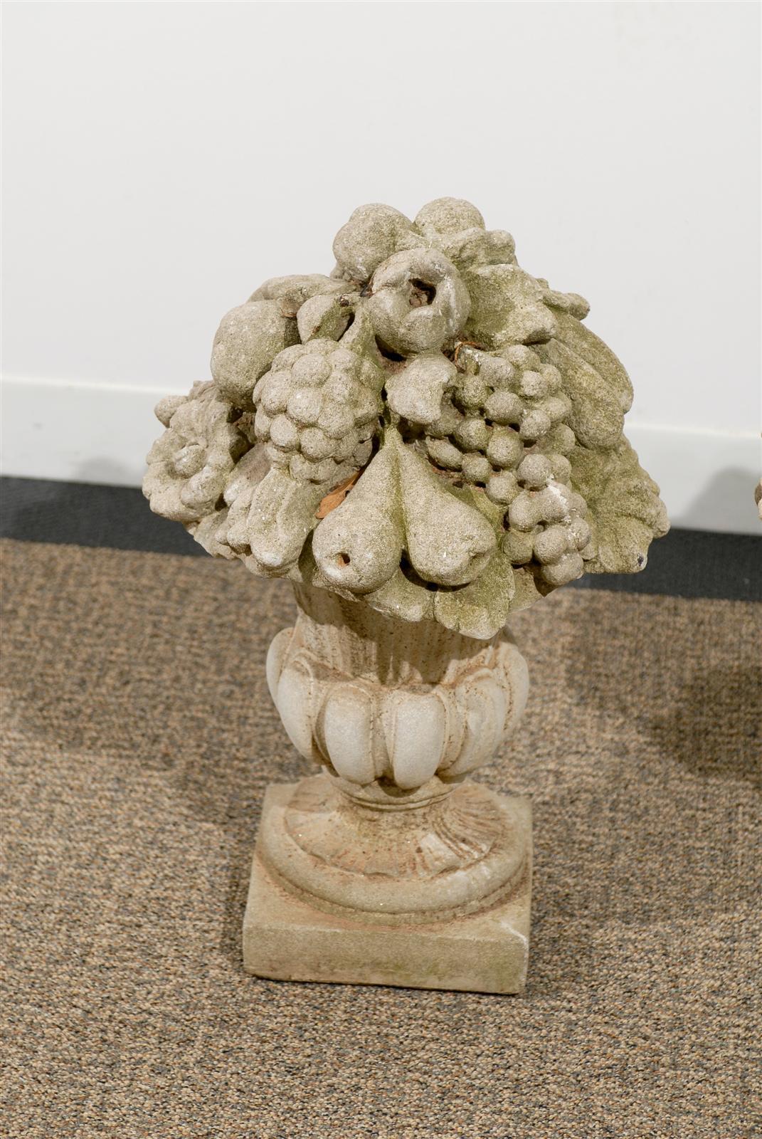 Pair of Fruit Baskets on Pedestals in Stone 2