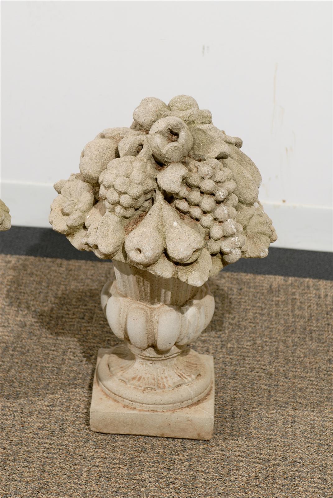 Pair of Fruit Baskets on Pedestals in Stone 3