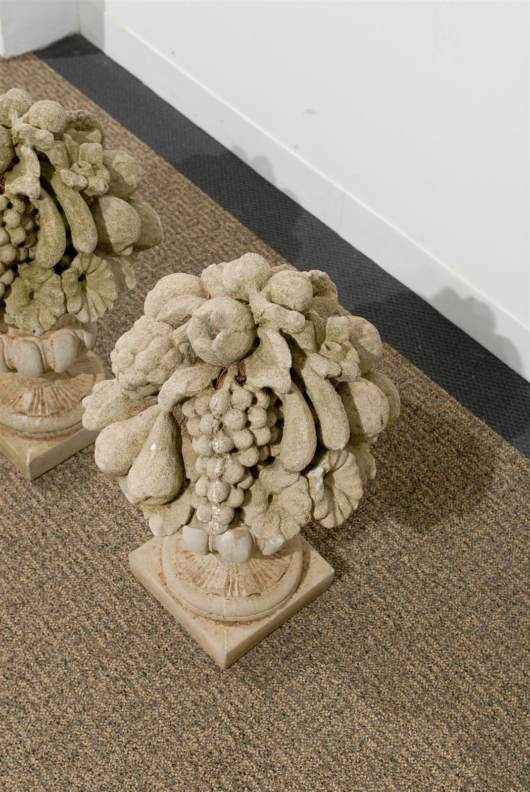 Pair of Fruit Baskets on Pedestals in Stone 4