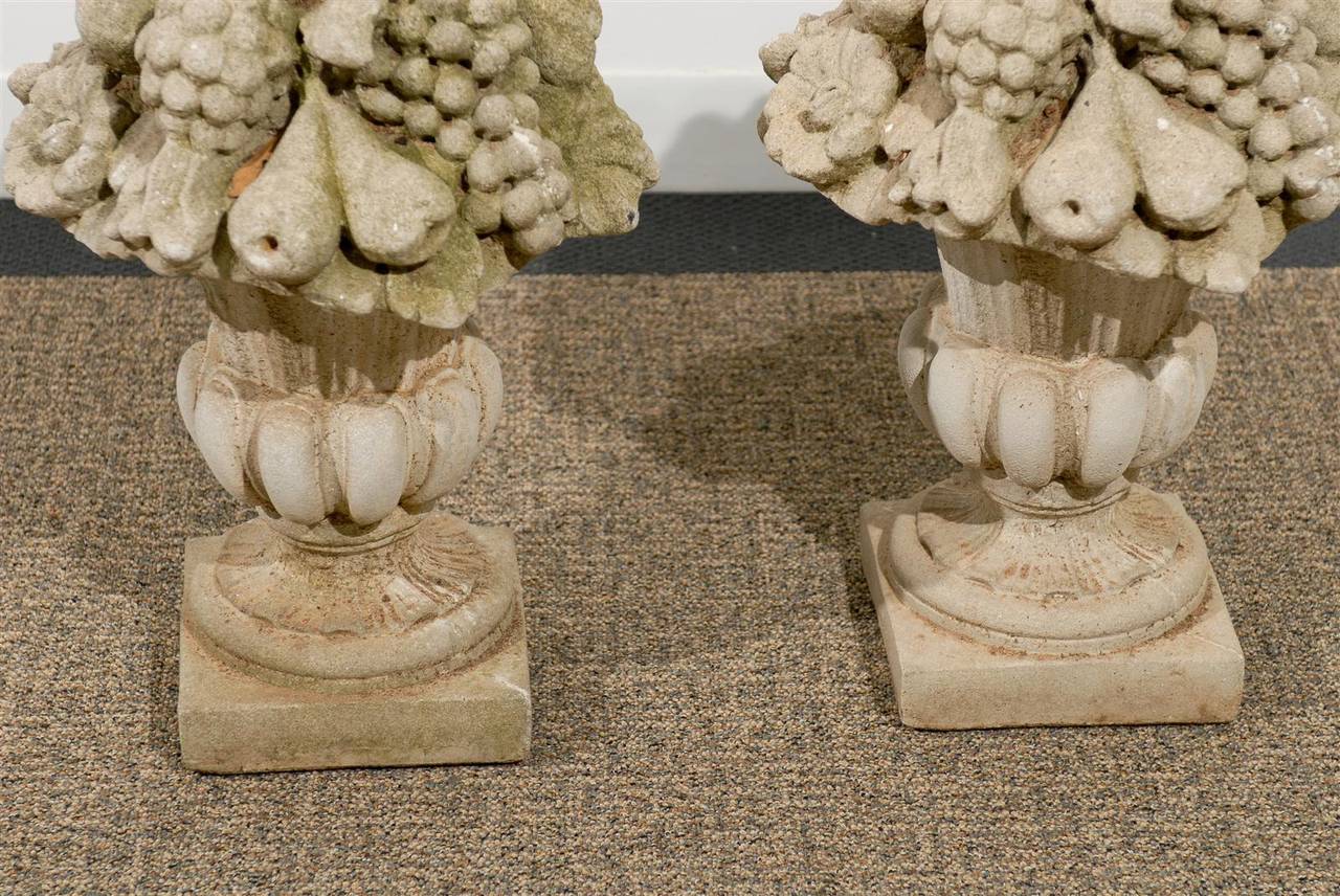 Pair of Fruit Baskets on Pedestals in Stone 5