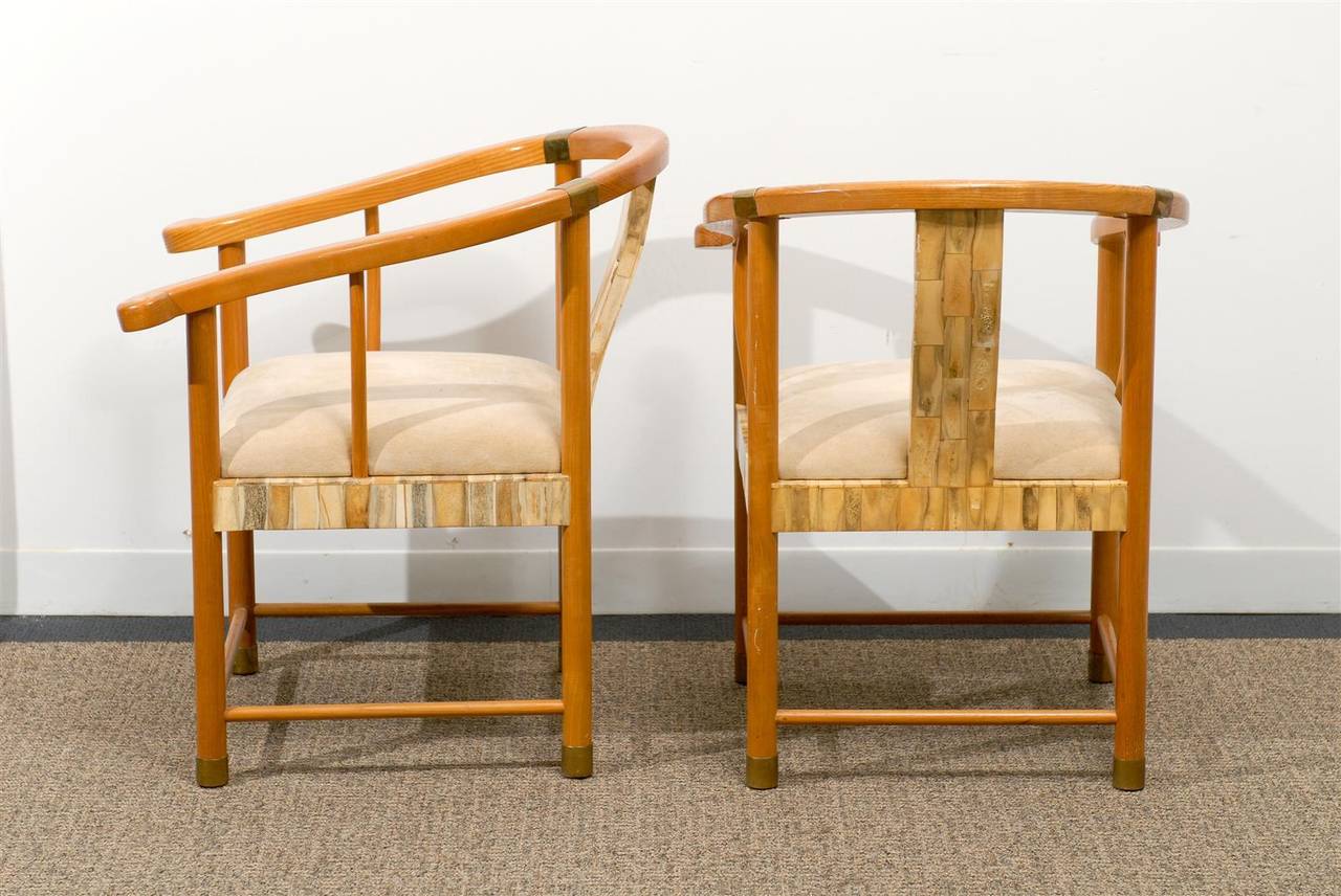 Pair of Asian Inspired Midcentury Chairs with Bone and Brass Detail For Sale 5