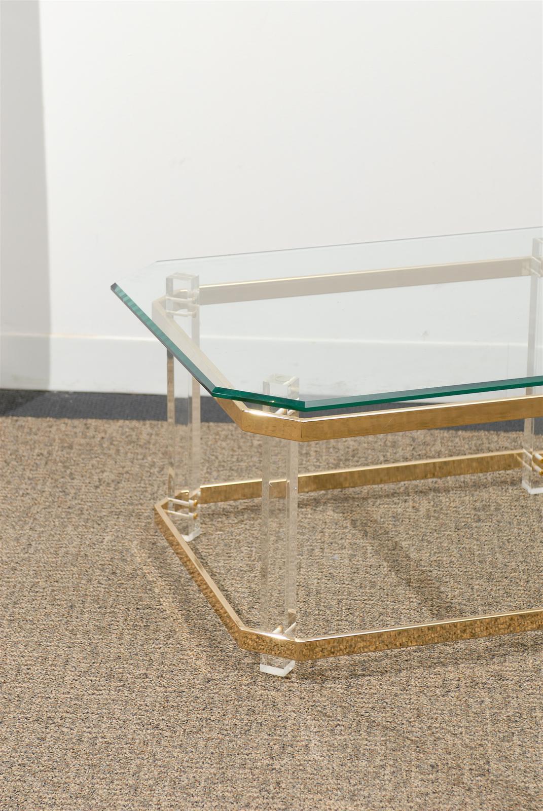 Lucite and Brass Coffee Table with 1/2